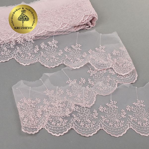 Кружево на сетке широкое 100 мм, TR.3657, цв.06 розовая пудра уп.9м, Kruzhevo