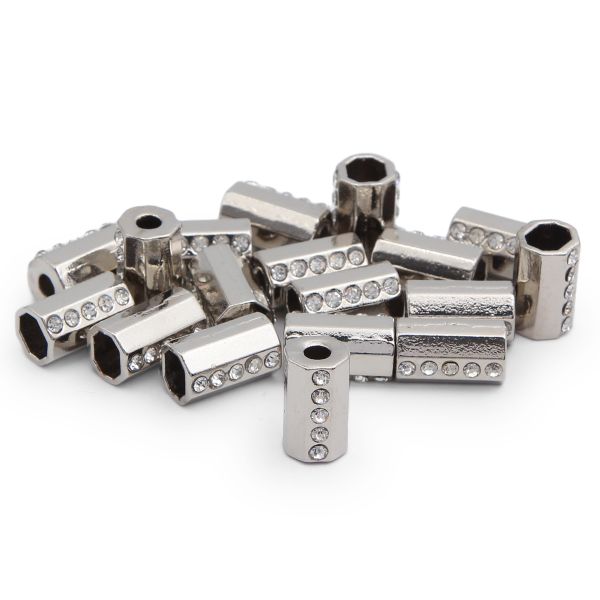 Наконечник для шнура металл цилиндр со стразами ⌀3,5/7 мм, 15,5х8,5 мм (никель), 20 шт