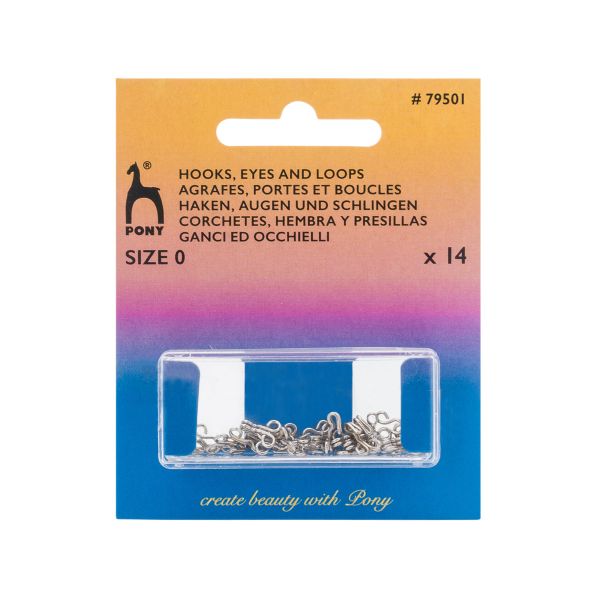 Крючки пришивные 7 мм, 14 шт, с 2 петлями, серебристые, Pony, 79501