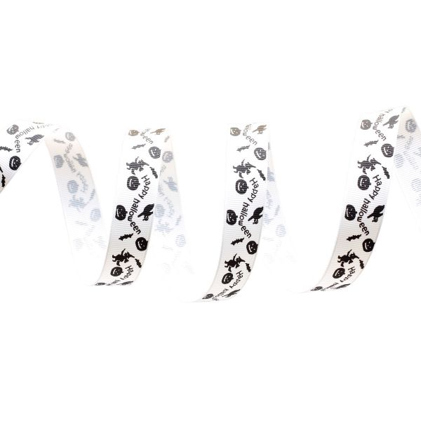 Лента репсовая (в рубчик) PREMIUM Черно-белый Хэллоуин 20 мм, 22,5м (029 белый)