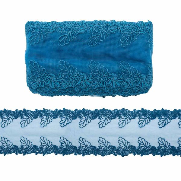Кружево на сетке широкое 120 мм, матовое,13.72м, цв.синий