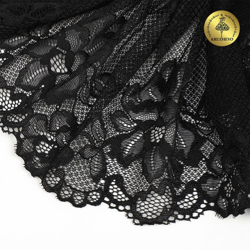 Кружево бельевое эластичное Kruzhevo 245 мм / 10 м, 6333, цв.02 черный /TOS/