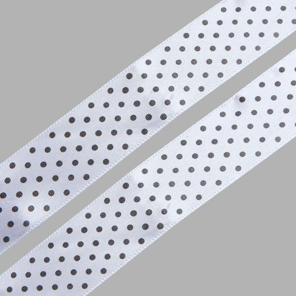 Лента атласная в горошек 25.0 мм / 3 метра, черно-белый, Globus