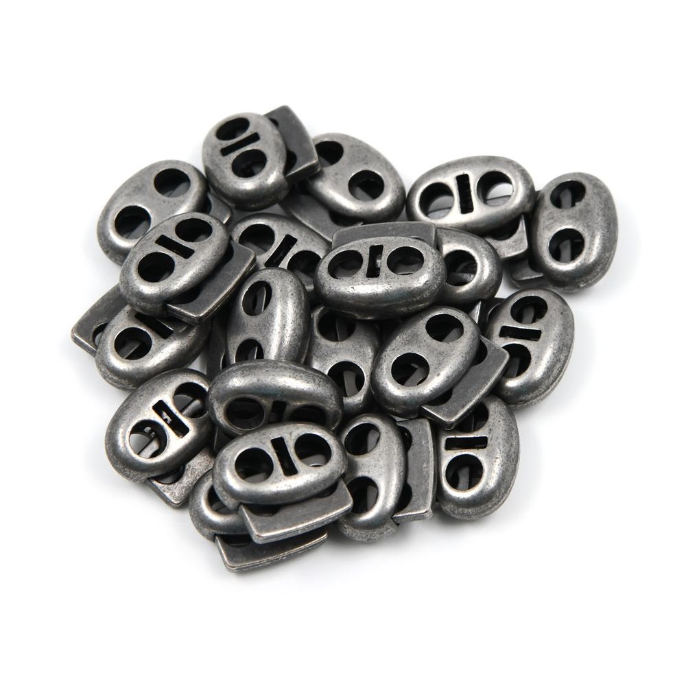 Фиксатор (зажим) для шнура металл плоский, 2 отв., 18х15 мм, (in ⌀4,4 мм), мет. цв.т.серебро, 20 шт