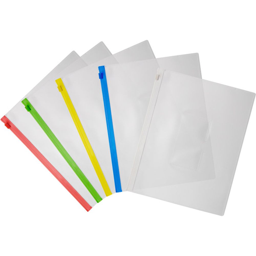 Папка-конверт на молнии А5, 250х195, толщина 0,15 мм, карман для визитки, ассорти, LAMARK418, 12 шт
