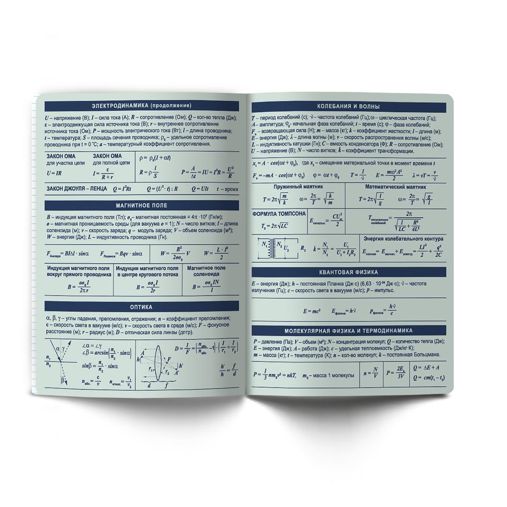 Тетрадь со справочным материалом Лёгким почерком, софт-тач ламинация, A5 48 л. на скобе 65 г/м², белизна 100% 10 шт, клетка, 01841 Лёгким почерком Физика, Светоч Т284