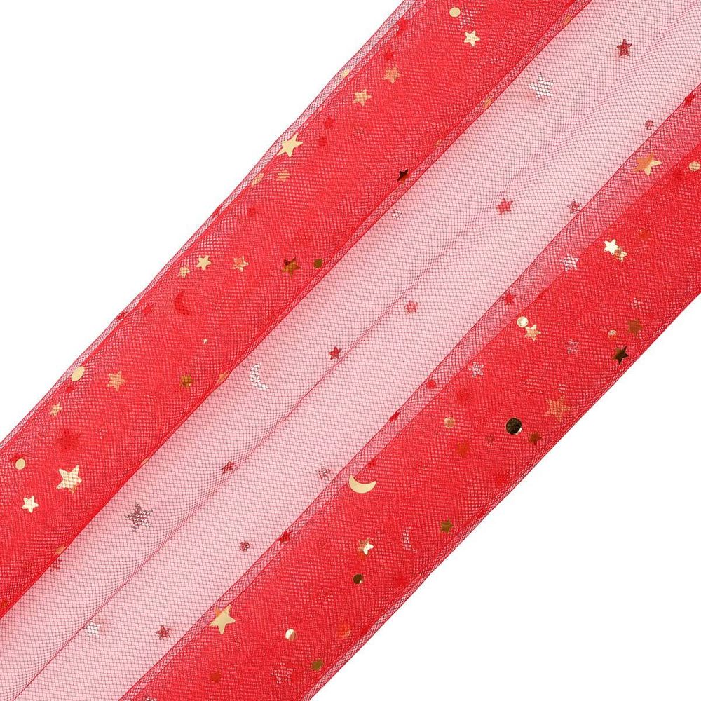 Фатин со звездочками 50х50см, AR1371, ярко-красный