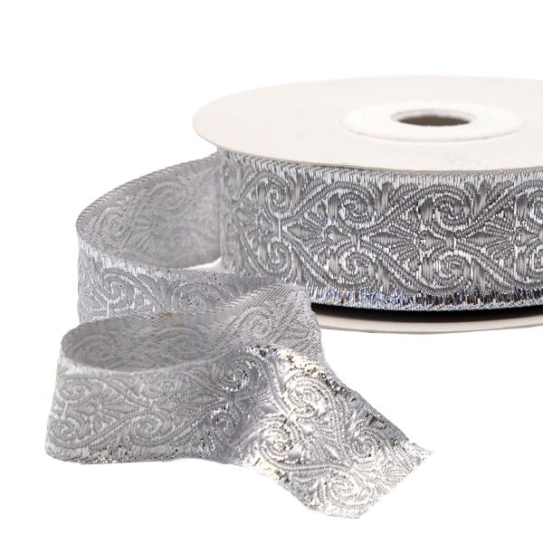 Тесьма металлизированная Дамаск 22мм / 10м (серебро), 22071