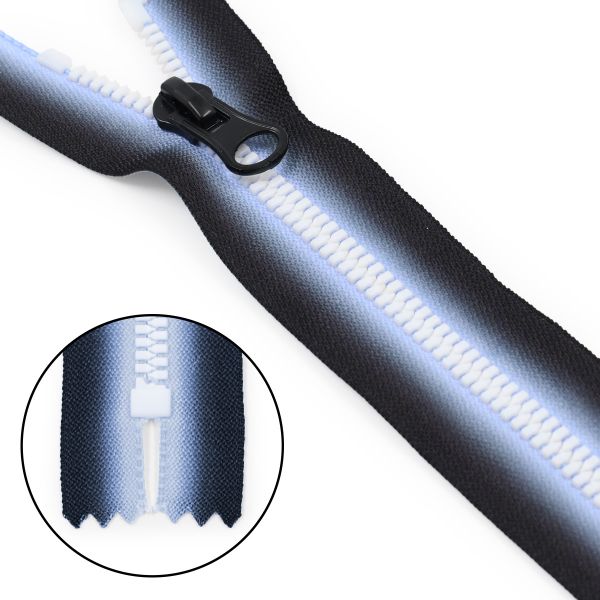 Молния трактор Т5 (5 мм) 1 зам., н/раз., декор. звено, 18 см, автомат, белый/голубой меланж, 10 шт