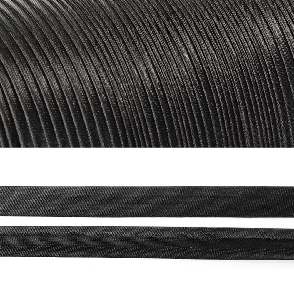 Косая бейка атласная 15 мм / 1 метр, BS, F322 черный
