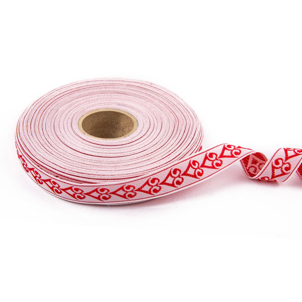 Лента (тесьма) жаккардовая 18.0 мм / 25±1 метров, рис.9797, белый/красный, Gamma С3771Г17 рис.9797