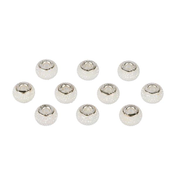 Бусины шармы ⌀14 мм, 10 шт, смола, №21 белый/перламутровый, Zlatka RFB-14