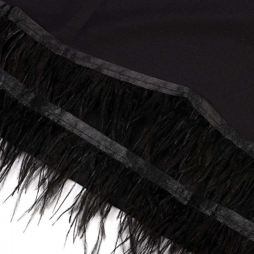 Перья на ленте декоративные Страус FBY-08-100 8см черный уп.2м