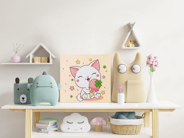 Алмазная (кристальная) мозаика Фрея ALBP-326, постер Котенок с мороженым, 20х20 см