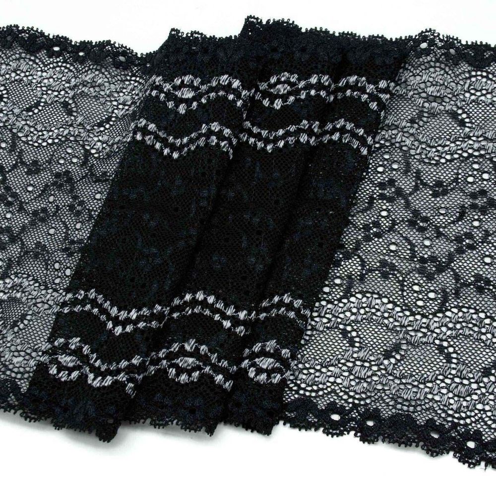 Кружево бельевое эластичное 180 мм / 10 м, черный, S090718