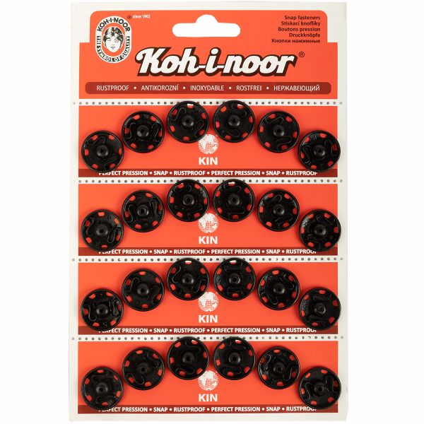 Кнопка пришивная металл ⌀18.0 мм, 4х6 шт, черный, KOH-I-NOOR 10 (KIN1000 №7)