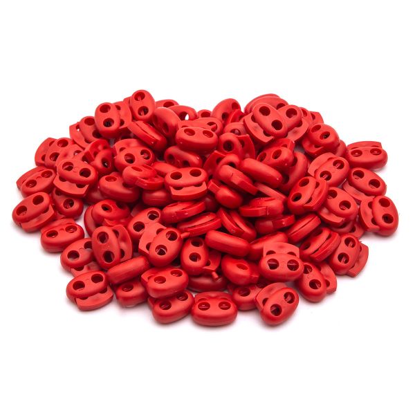 Фиксатор (зажим) для шнура пластик 2 отв., ⌀4.0 мм, 14х17 мм, овал малый ПП, ярко-красный, 100 шт