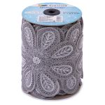 Кружево на сетке широкое 160 мм / 11 м, серый, Gamma GFLM-24160