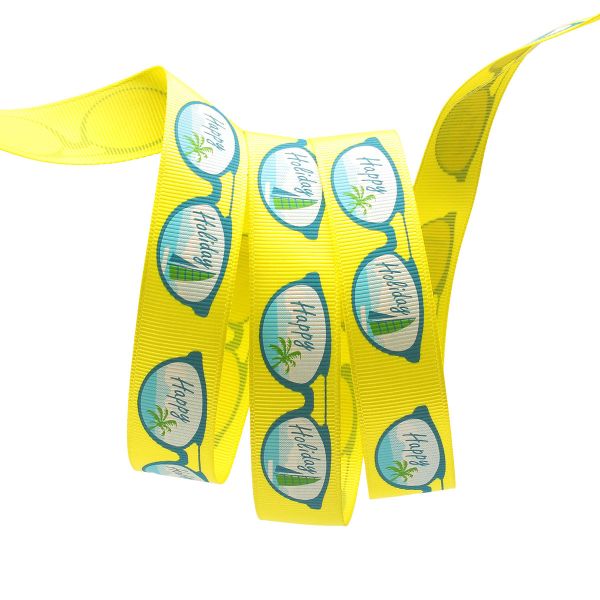 Лента репсовая (в рубчик) PREMIUM Очки 22 мм, 22,5м (525 желтый)