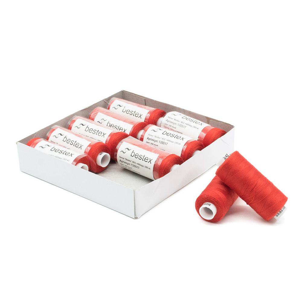 Нитки швейные бытовые Bestex 40/2, 365 м (400 ярд) / 10 кат., 242 алый