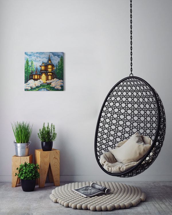 Алмазная (кристальная) мозаика Фрея ALPD-256, на подрамнике Загадочный дом в лесу, 40х40 см