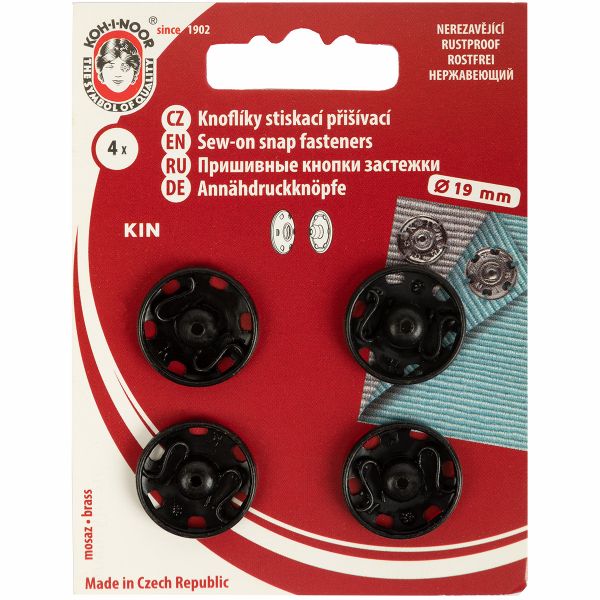 Кнопка пришивная металл ⌀18.0 мм, 4 шт, черный, KOH-I-NOOR 10 (KIN1000 №7)