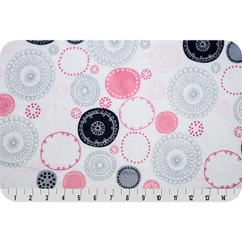 Плюш (ткань) Peppy Mockingbird Cuddle 440 г/м², 48х48 см, whimsy circle pink