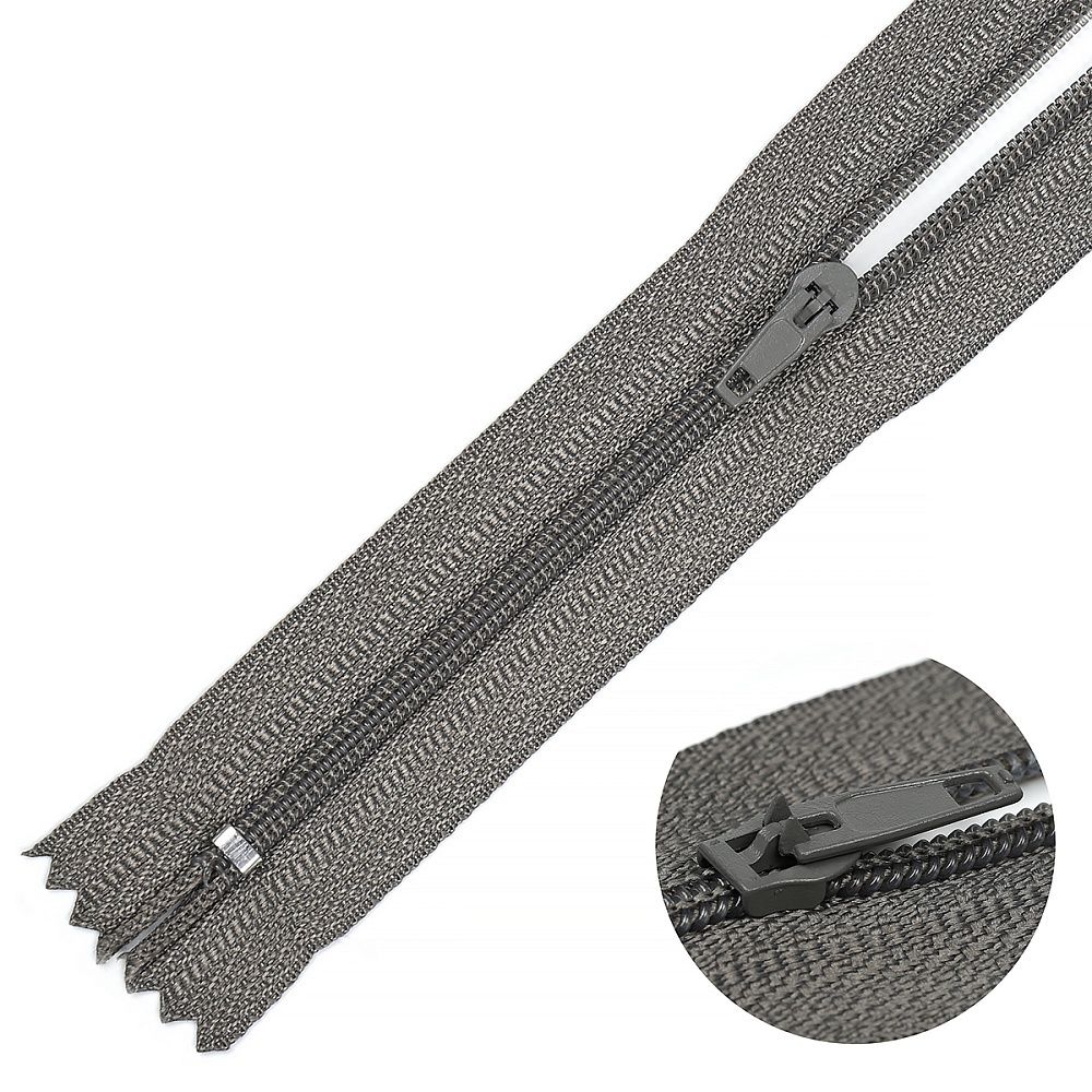 Молния спираль (витая) брючная Т4 (4 мм) 1 зам., н/раз., 20 см, п/автомат, цв.S860 серый уп.100 шт