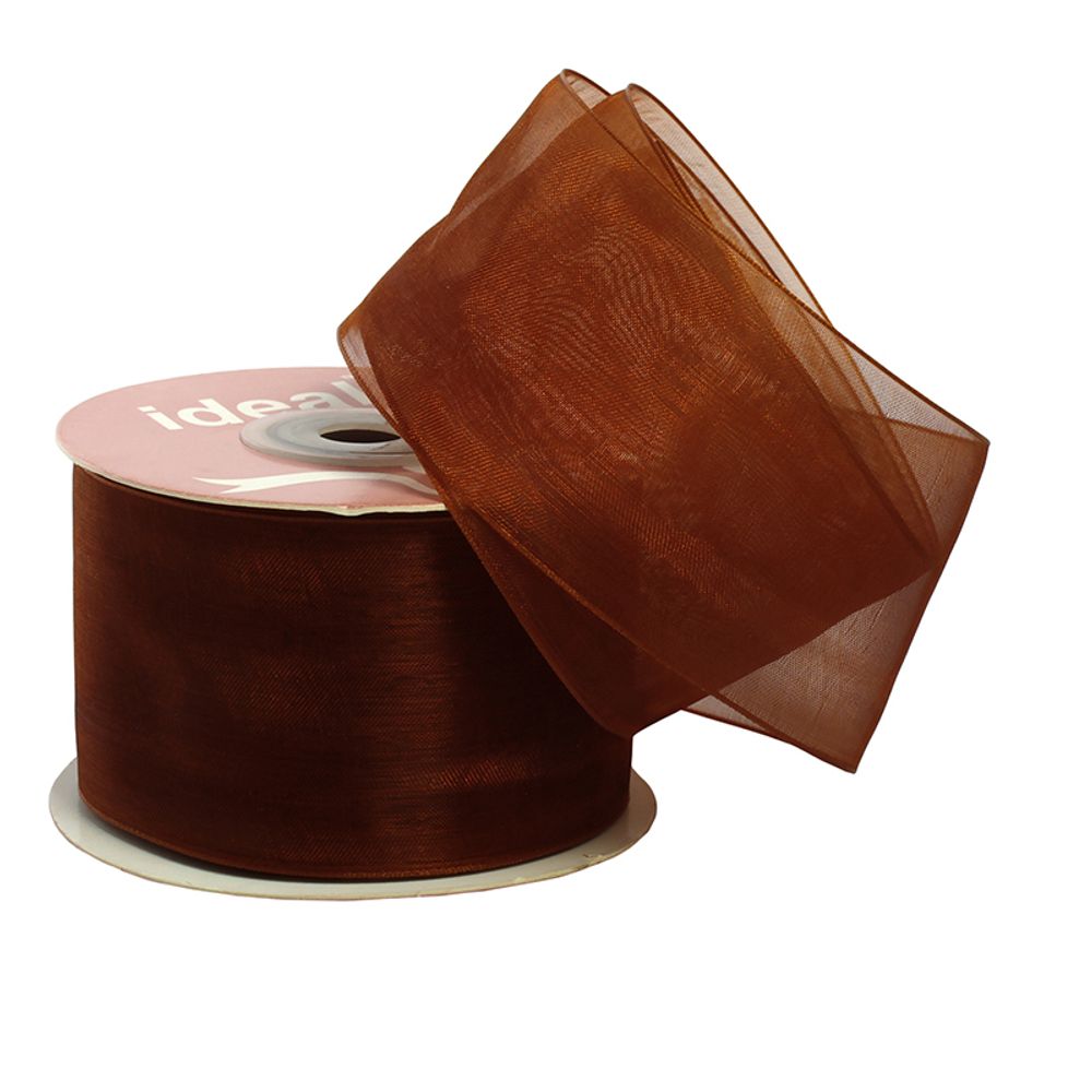 Лента капроновая (органза) 50.0 мм, 1056 коричневый, уп. 27,4 м