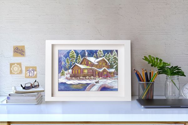 Скетч для раскрашивания акварельными карандашами Фрея RPSA-0043, Лесное шале 29.5х20.5 см