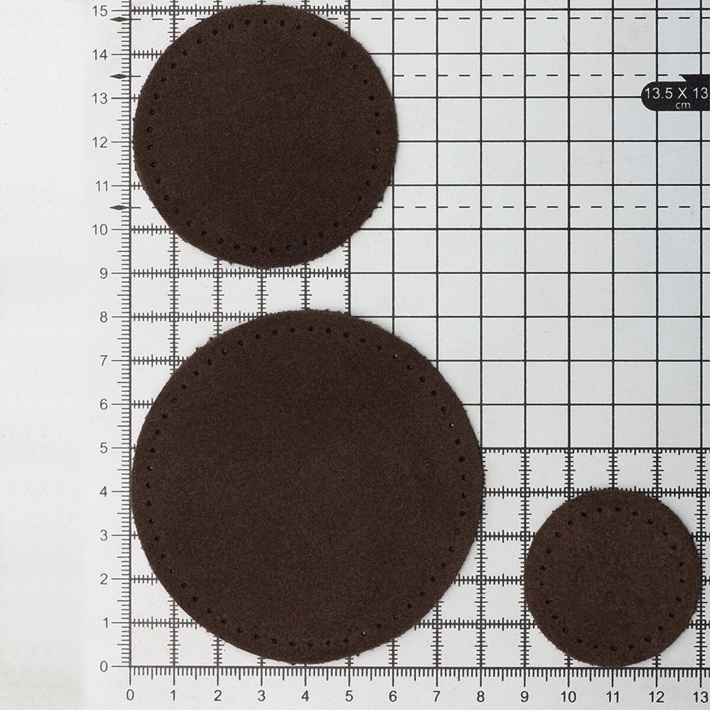 Набор заплаток пришивных из замши, круг ⌀4см, 6см и 8см, с перфорацией, 3 шт, 100% кожа (21 темно-коричневый), 59401