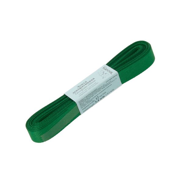 Лента репсовая нарезка 12.0 мм / 10 шт по 5.4 метра, 077 зеленый, Gamma GR-12