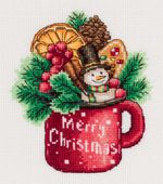Набор для вышивания нитками Panna, открытка Новогодняя кружка, 9.5х11.5 см