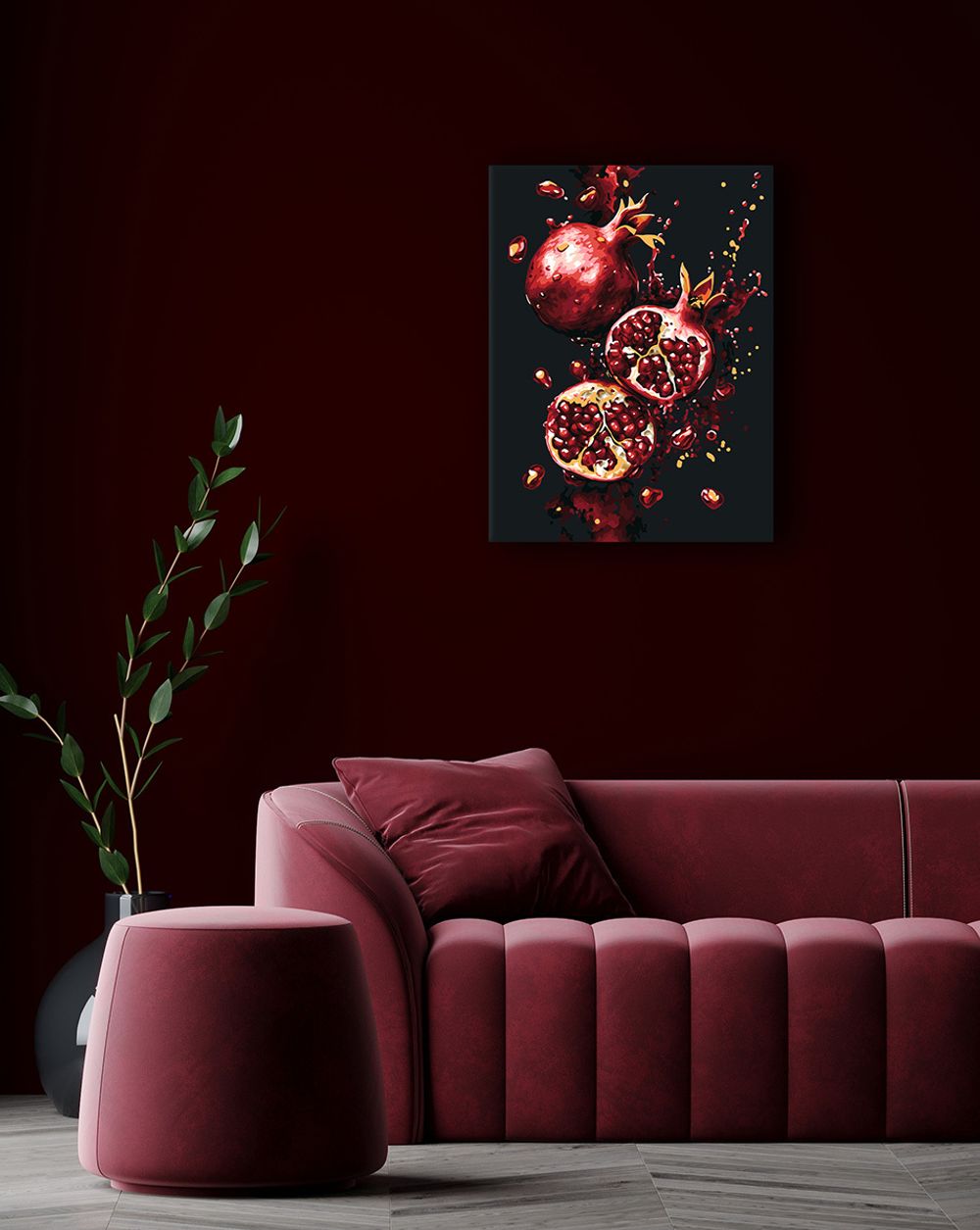 Картина по номерам Фрея PNB/PMB-279, Сочные гранаты, (эффект черного холста с краской-металлик) 40х30 см
