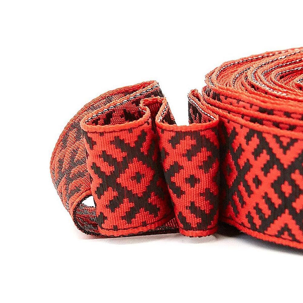 Лента (тесьма) жаккардовая 24.0 мм / 25±1 метров, Славянский орнамент Оберег, рис.9700 (5 красный/черный) С3772Г17