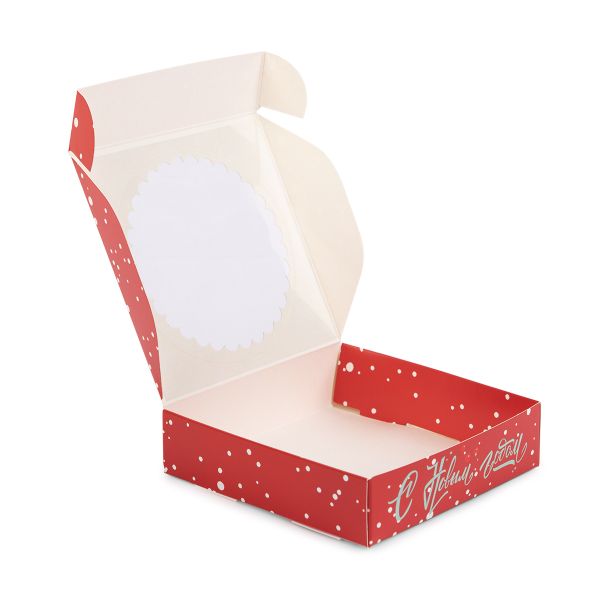 Коробка с окном для печенья 11.5х11.5х3 см, №1 Новогодние чудеса, S-Chief CBC-005