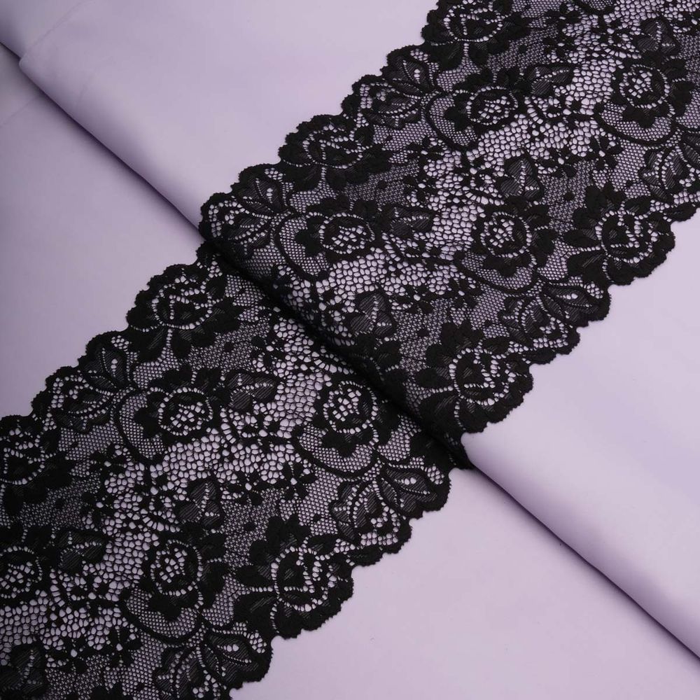 Кружево бельевое эластичное 150 мм / 13.7 метров, черный, 3AR1269