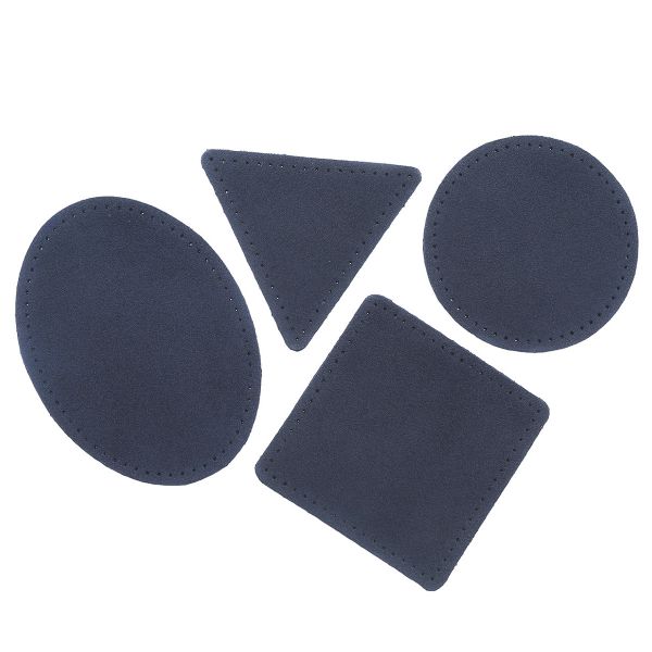 Набор заплаток пришивных из замши, круг, квадрат, треугольник, овал 8см, с перфорацией, 4 шт (22 темно-синий), 59743