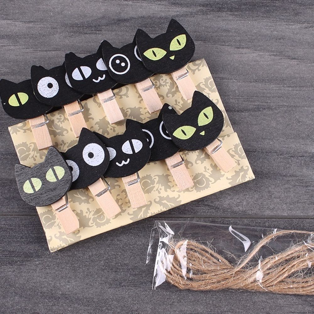 Прищепки декоративные деревянные 10 шт "Черный кот"