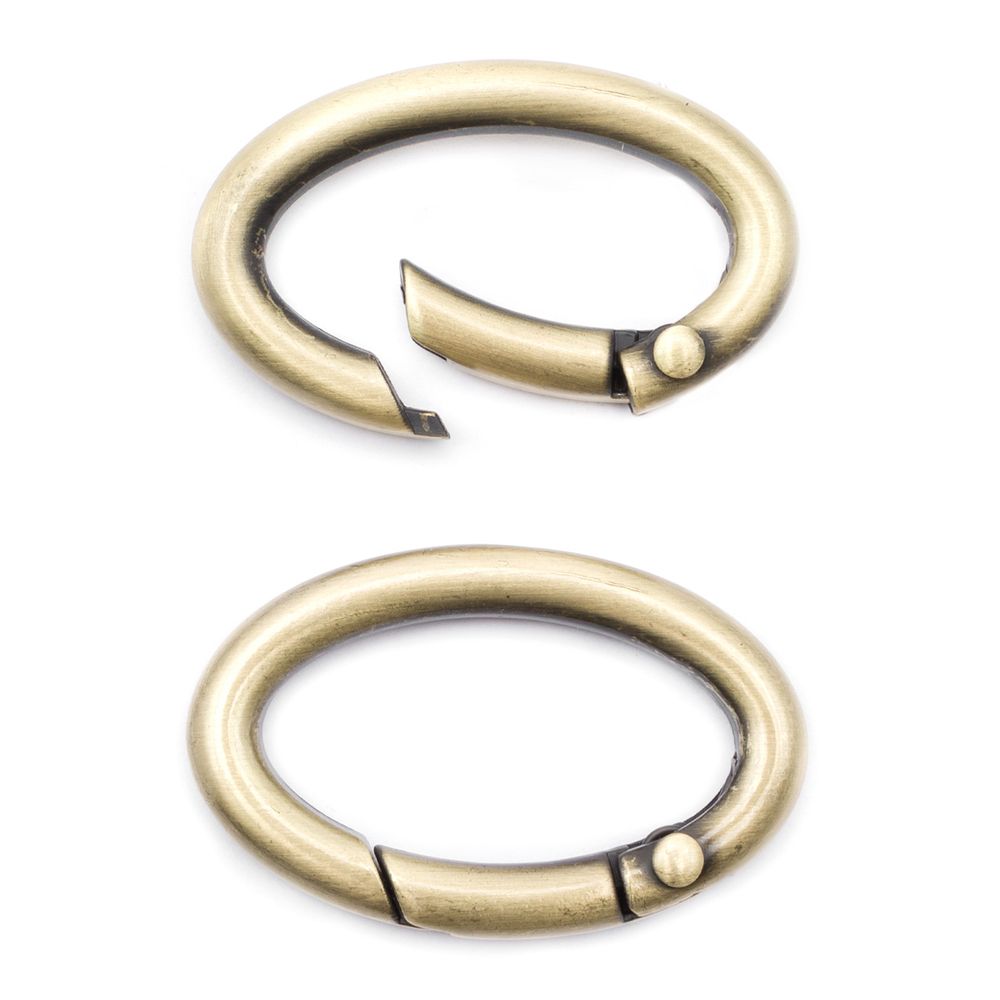 Карабин металл кольцо овал 30х15 мм (40х25 мм), тертая бронза, 10 шт