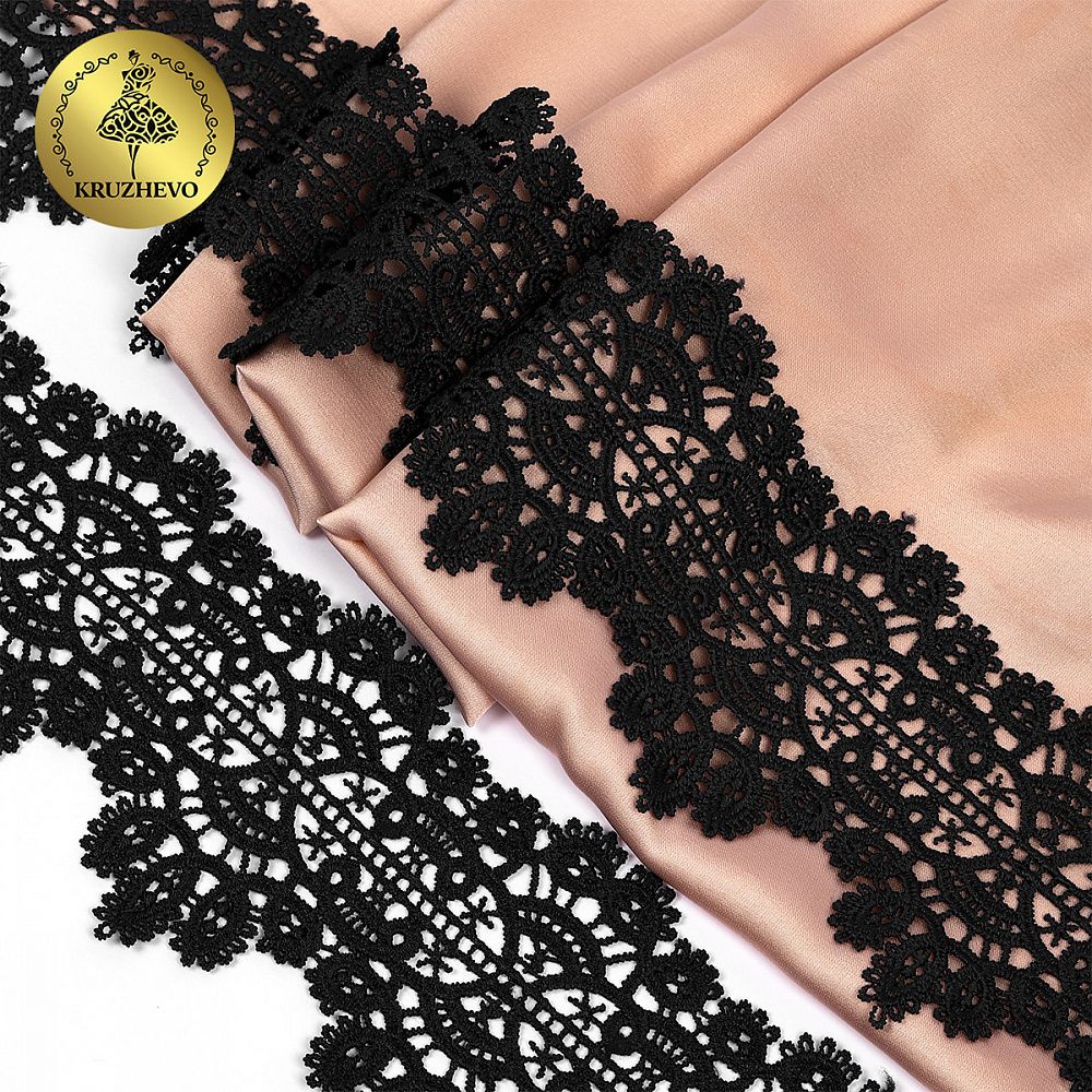 Кружево гипюр (плетёное) 70 мм / 4.5 метра, TBY.SUN.11, цв.черный
