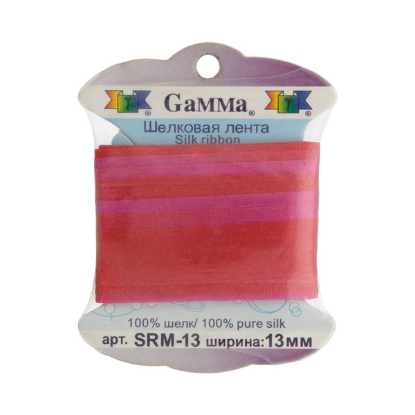 Лента (тесьма) шелковая 13.0 мм / 9.1±0.5 метров, M105 т.красный/сиреневый, Gamma SRM-13