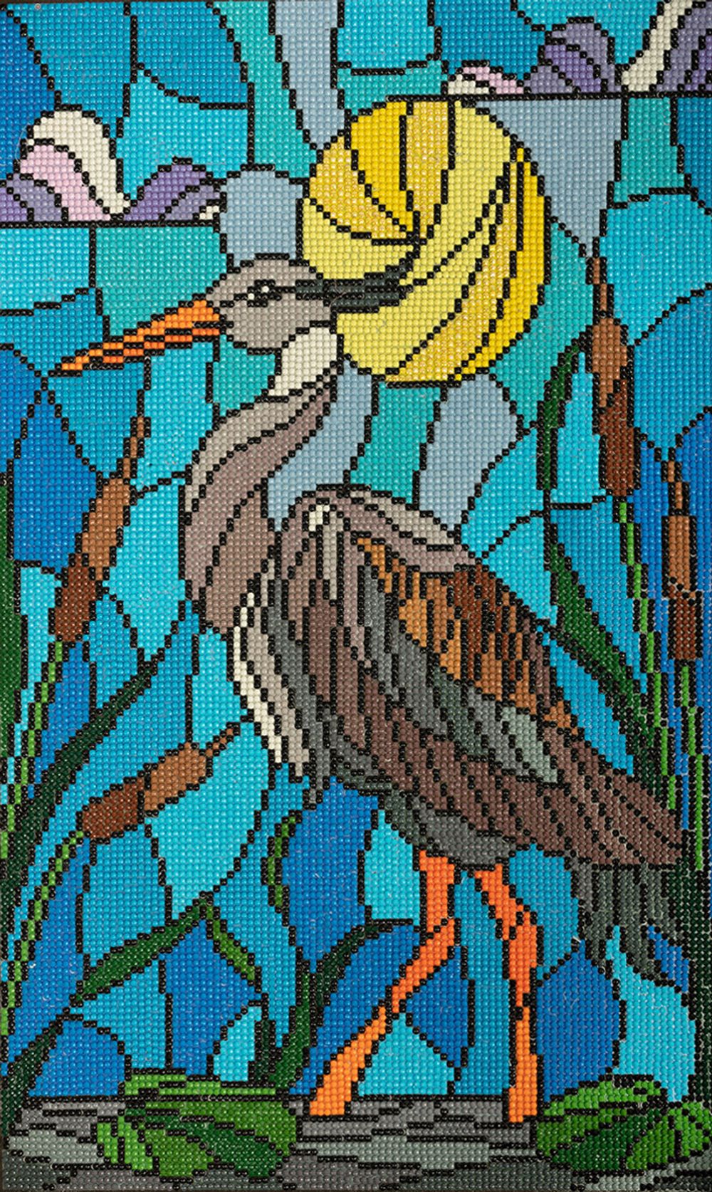 Алмазная (кристальная) мозаика Фрея ALV-118, Цапля в камышах. Витраж, 50х30 см