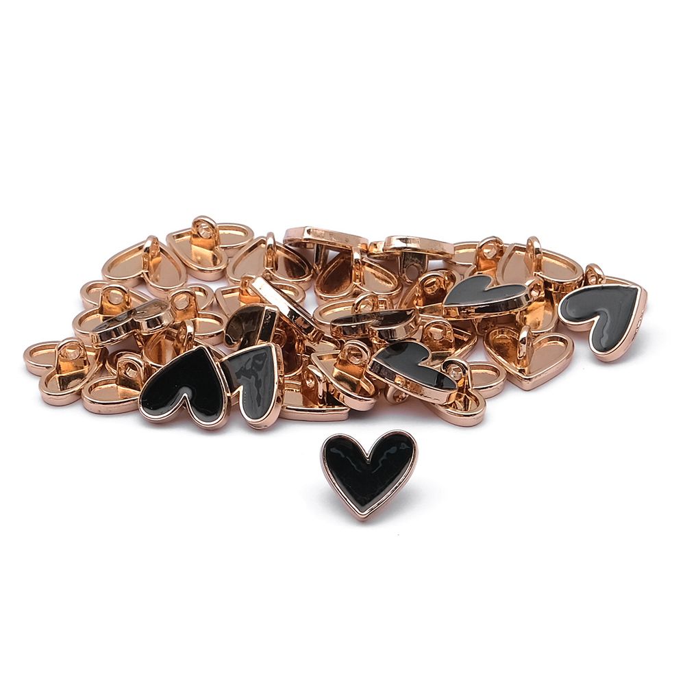 Пуговицы на ножке фигурная Сердце 20L (13мм), металл (Black/G (черный/золото)), MEs-2012, 36 шт