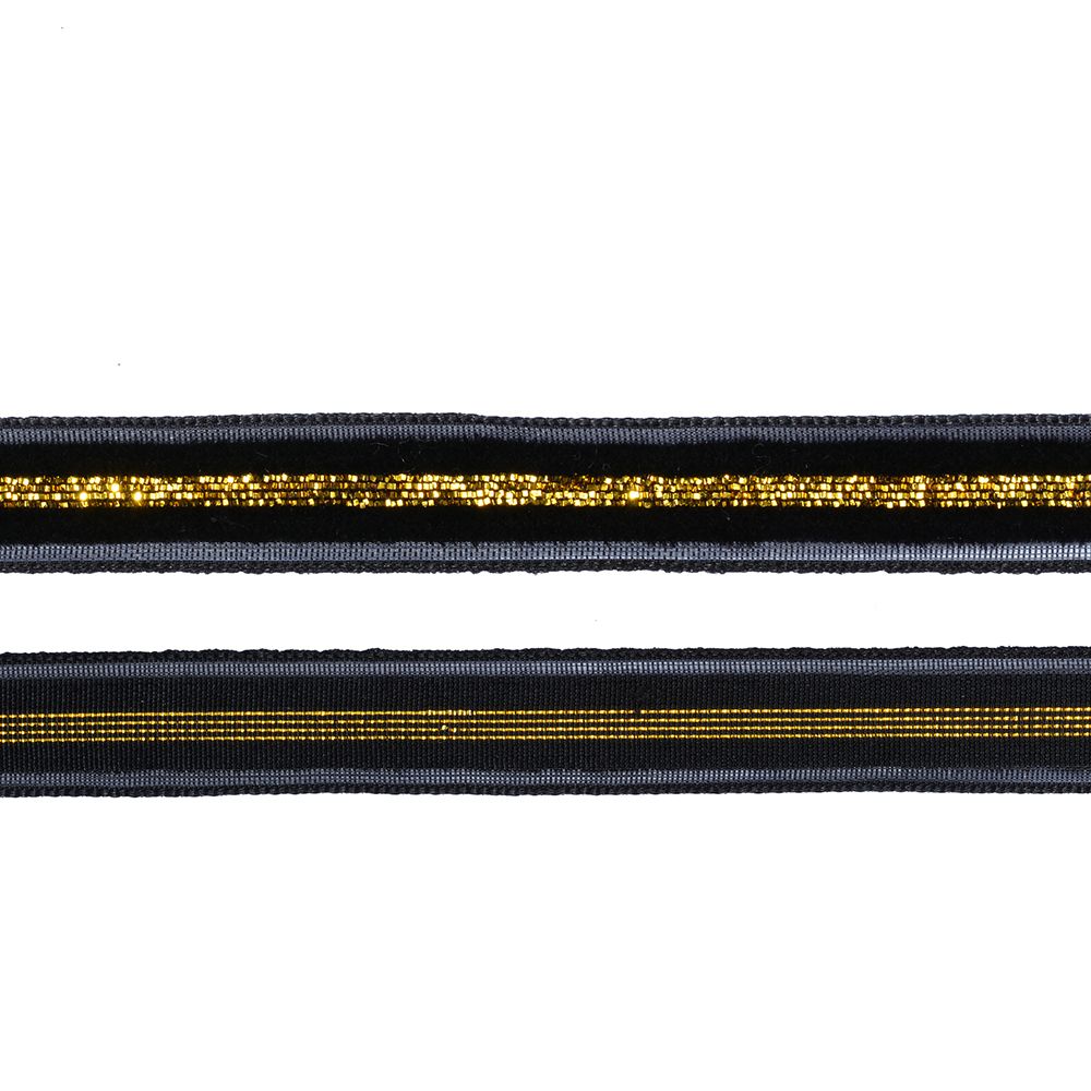 Лента бархатная 10 мм, нейлон, черный-золото, уп. 30 м, M10005