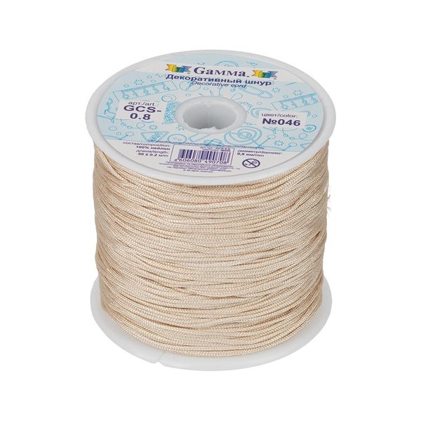 Шнур декоративный для плетения ⌀0.8 мм, 50 м, 046 бежевый, Gamma GCS-0.8