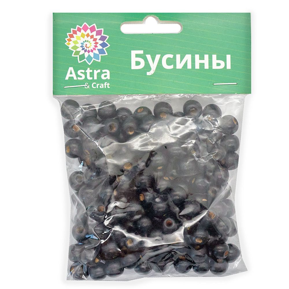 Бусины дерево ⌀10 мм, 50 г, Astra&Craft, черный