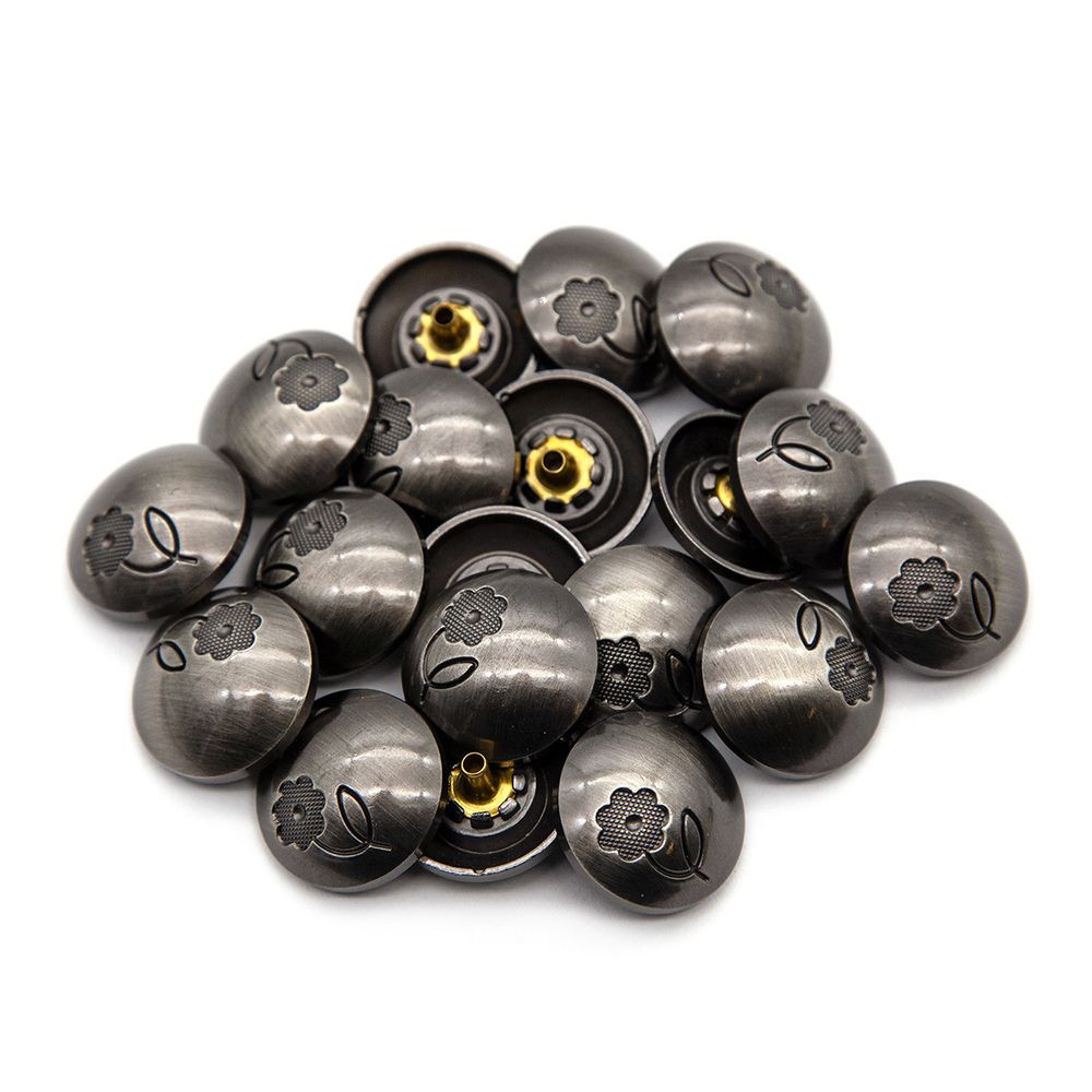 Часть кнопки 5/22 темное серебро мет. сфера с цветком, 20 шт