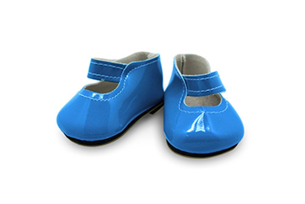 Туфли для куклы лакированные для кукол 28338 твердая подошва 6,5х2,5 см, цв. светло-синий 1 пара