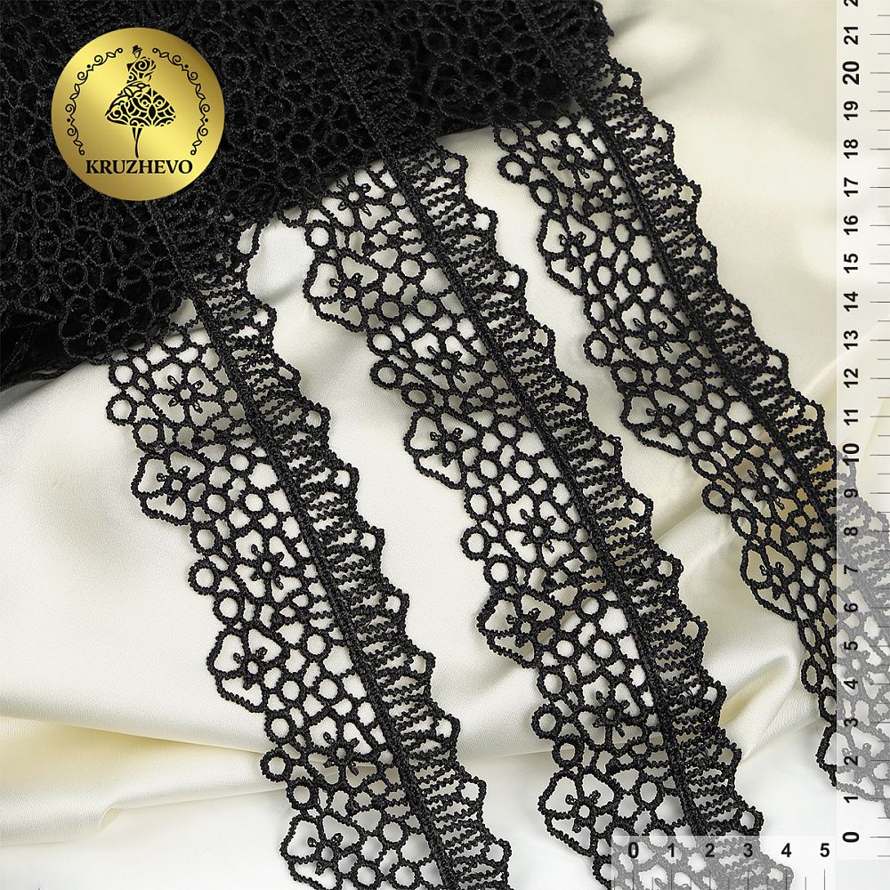 Кружево гипюр (плетёное) 45 мм, диз.2501 цв.03 черный уп.13.71м, Kruzhevo